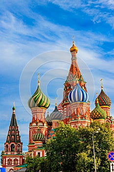 St. Basil`s Cathedral on Red Square in Moscow, Russia