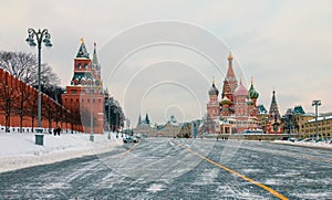 St. Basil`s Cathedral and Red Square in Moscow, Russia