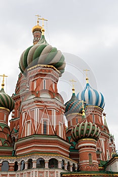 St. Basil`s Cathedral on Red Square in Moscow Russia. Close-up vertical photography