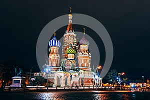 St Basil`s cathedral on Red Square, Moscow, Russia. Winter night