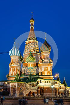St Basil`s cathedral on Red Square at night
