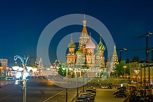 St Basil`s cathedral on Red Square at night