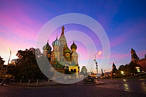 St Basil`s cathedral on Red Square at night, Moscow, Russia
