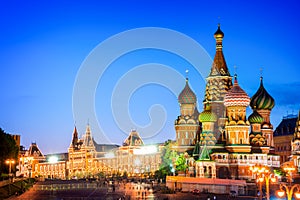 St Basil's cathedral on Red Square at night, Moscow, Russia