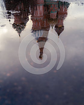 St. Basil's Cathedral Reflected In A Puddle 