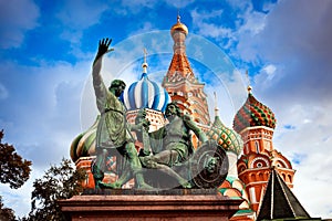 St. Basil's Cathedral and Minin and Pozhardky monument in Moscow