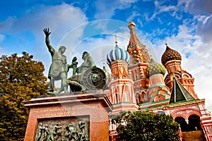 St. Basil's Cathedral and Minin and Pozhardky monument in Moscow