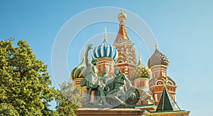 St. Basils cathedral and monument to Minin and Pozharsky on Red Square in Moscow