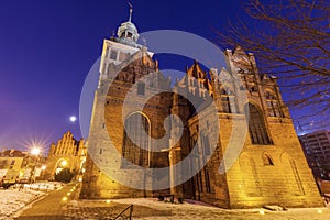 St. Birgitta`s Church in Gdansk at night