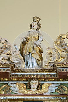 St Catherine of Alexandria high altar statue in the chapel of Saints Fabian and Sebastian in Slano Potok, Croatia