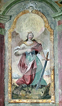 St. Catherine or Katharine of Alexandria, fresco in the Church of All Saints, Sesvete, Croatia, Europe