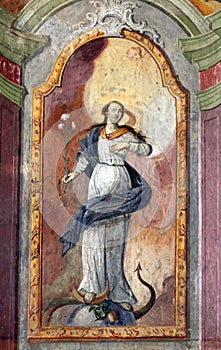 St. Catherine or Katharine of Alexandria, fresco in the Church of All Saints, Sesvete, Croatia, Europe