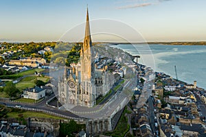 St Colman`s Cathedral Cobh Cork Ireland aerial amazing Irish landmark traditional town