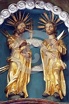 St. Cosmas and Damian, statue on the high altar in the church of St. Peter in Sveti Petar Mreznicki, Croatia