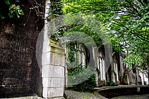 St. Dunstan In The Eeast, Abandoned And Decayed Church Ruin With Peaceful Garden In The Churchyard In London, UK