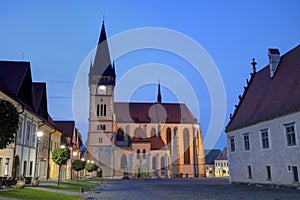 St. Egidius Basilica and city hall in old city of Bardejov, Slov