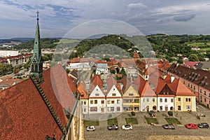 St. Egidius Giles Basilica roof in old town square in Bardejov, Slovakia