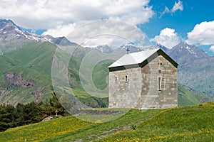 St. Elias the Prophet Church. a famous landscape in Kazbegi, Mtskheta-Mtianeti, Georgia