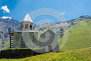 St. Elias the Prophet Church. a famous landscape in Kazbegi, Mtskheta-Mtianeti, Georgia