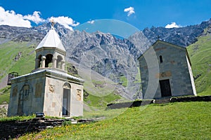 St. Elias the Prophet Church. a famous landscape in Kazbegi, Mtskheta-Mtianeti, Georgia