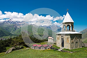 St. Elias the Prophet Church. a famous landscape in Kazbegi, Mtskheta-Mtianeti, Georgia