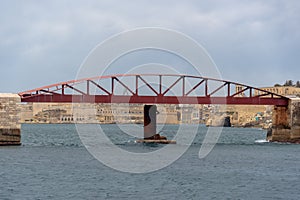 St Elmo\'s bridge in the St Elmo breakwater, Grand Harbour, Valletta, Malta.