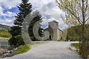 St. Fanourios traditional Greek-orthodox church located at Doxa Lake in Feneos, Peloponnese - Greece