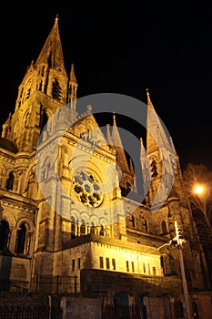 St. Fin Barre's Cathedral in Cork, Ireland at night