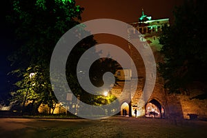 St. Florian's Street gates at night in Krakow