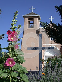 St. Francis of Asisi Catholic Church with Hollyhocks