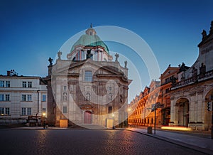 St. Francis of Assisi Church Church of St Francis Seraph at Krizovnicke Square at night - Prague, Czech Republic photo