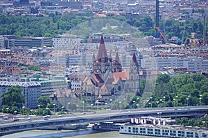 St. Francis of Assisi church, Vienna, seen from the Donauturm photo