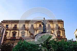 St. Francis of Assisi square with a monument to Cardinal Dusmet in Catania Sicily, Italy