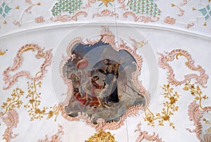 St. Francis baptising Indian heathens, fresco on the ceiling of the Jesuit church of St. Francis Xavier in Lucerne