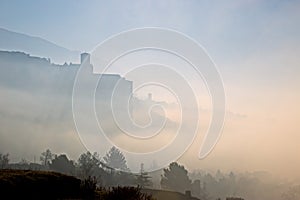 St Francis church Assisi and mist