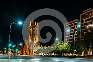 St. Francis Xavier's Catholic Cathedral in Adelaide CBD at night