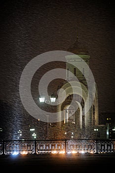 St. George church in Victory Park against Snow Storm