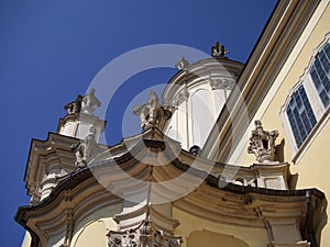 St. George`s Cathedral is a baroque-rococo cathedral located in the city of Lviv. Beautiful Christian church. Fragment of the