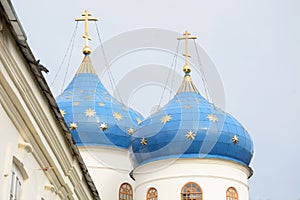 St. George`s Cathedral of St. George`s Monastery at the source of the Volkhov River, on the shore of Lake Ilmen. Veliky Novgorod