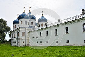 St. George`s Cathedral of St. George`s Monastery at the source of the Volkhov River, on the shore of Lake Ilmen. Veliky Novgorod