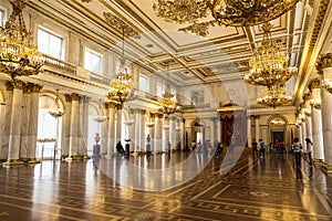 St George`s Hall referred to as Great Throne Room in Winter Palace. Saint Petersburg