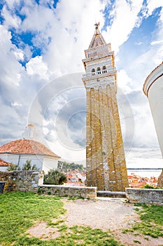 St. George`s Parish Church tower, Piran town , Slovenia