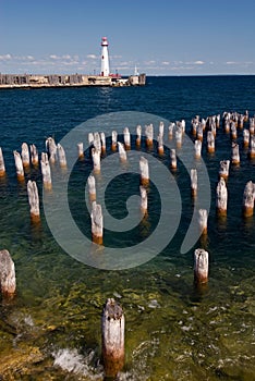 St. Ignace lighthouse and pier pilings