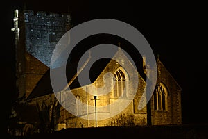 St Illtyds church, Bridgend, floodlit at night
