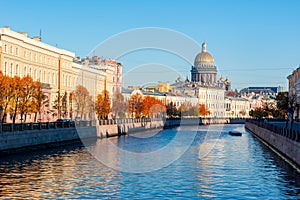 St. Isaac`s Cathedral and Moyka river in autumn, Saint Petersburg, Russia
