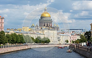 St. Isaac`s Cathedral and Moyka river , Saint Petersburg, Russia