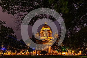 St. Isaac`s Cathedral at night, Saint Petersburg, Russia