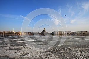 St. Isaac's Cathedral view across Neva River in winter