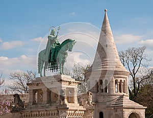 St Istvan Monument and Fisherman Bastion in Budapest, Hungary