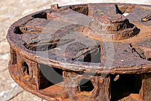 Old rusty Windlass capstan at St Ives, Cornwall on May 13, 2021